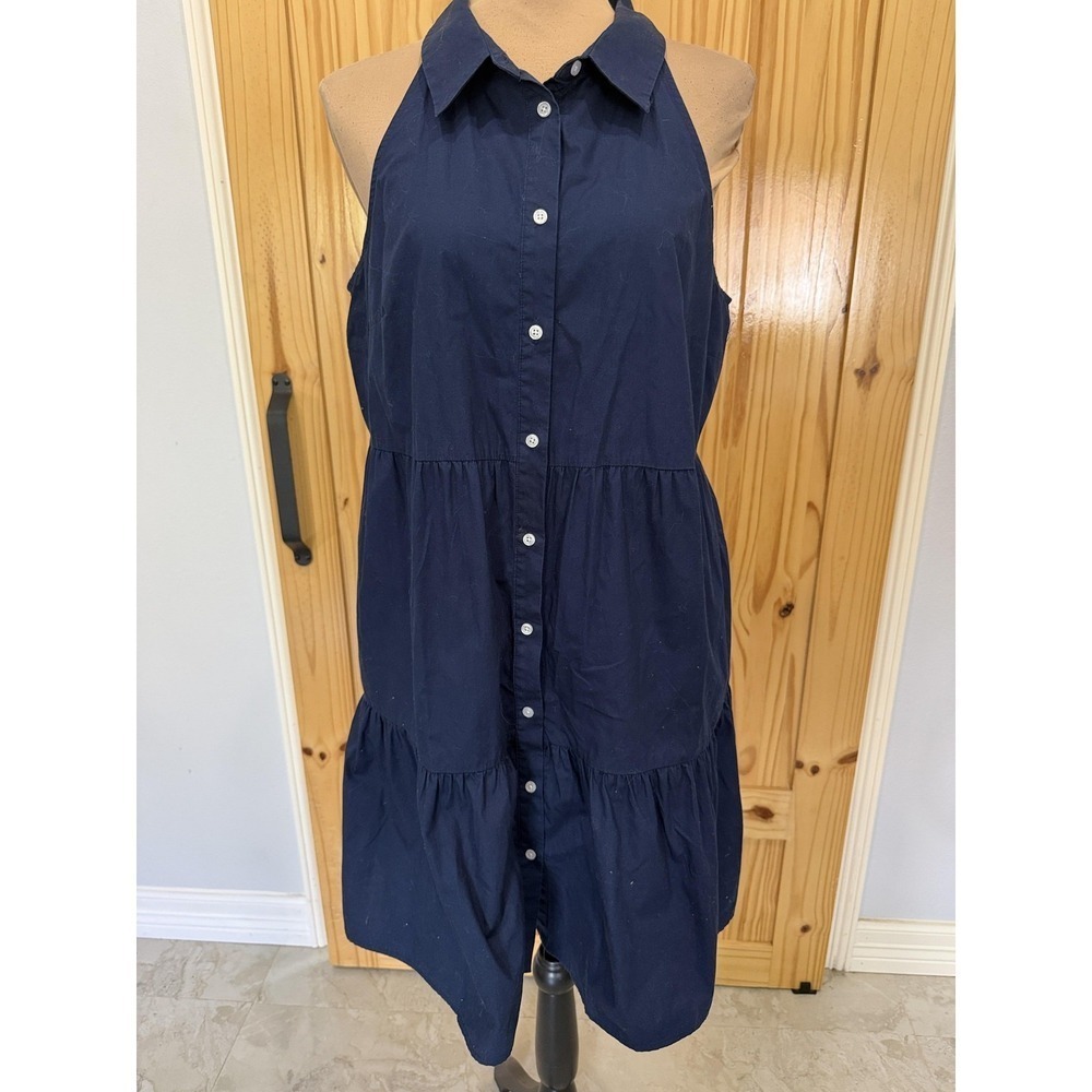 Eliza J Dress Womens Large‎ Blue Collared Sleeveless Button Front Tiered Swing